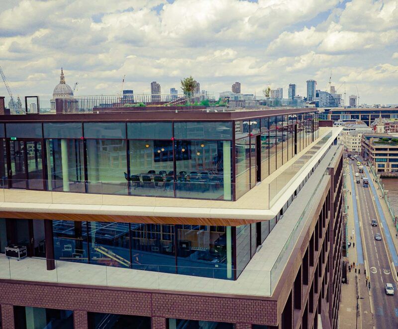 Rose Court exterior with London skyline